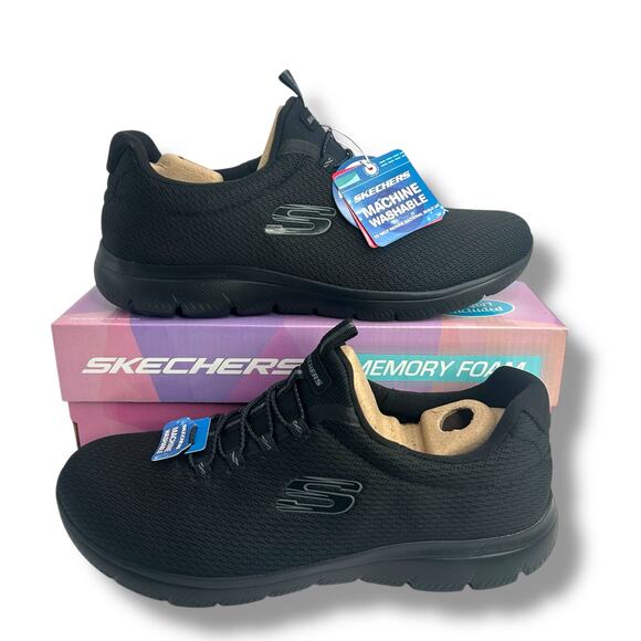 NEW Skechers Summits Slip Ins Walking Sneakers Black Size 8.5 Wide Fit Trainer - Picture 7 of 12